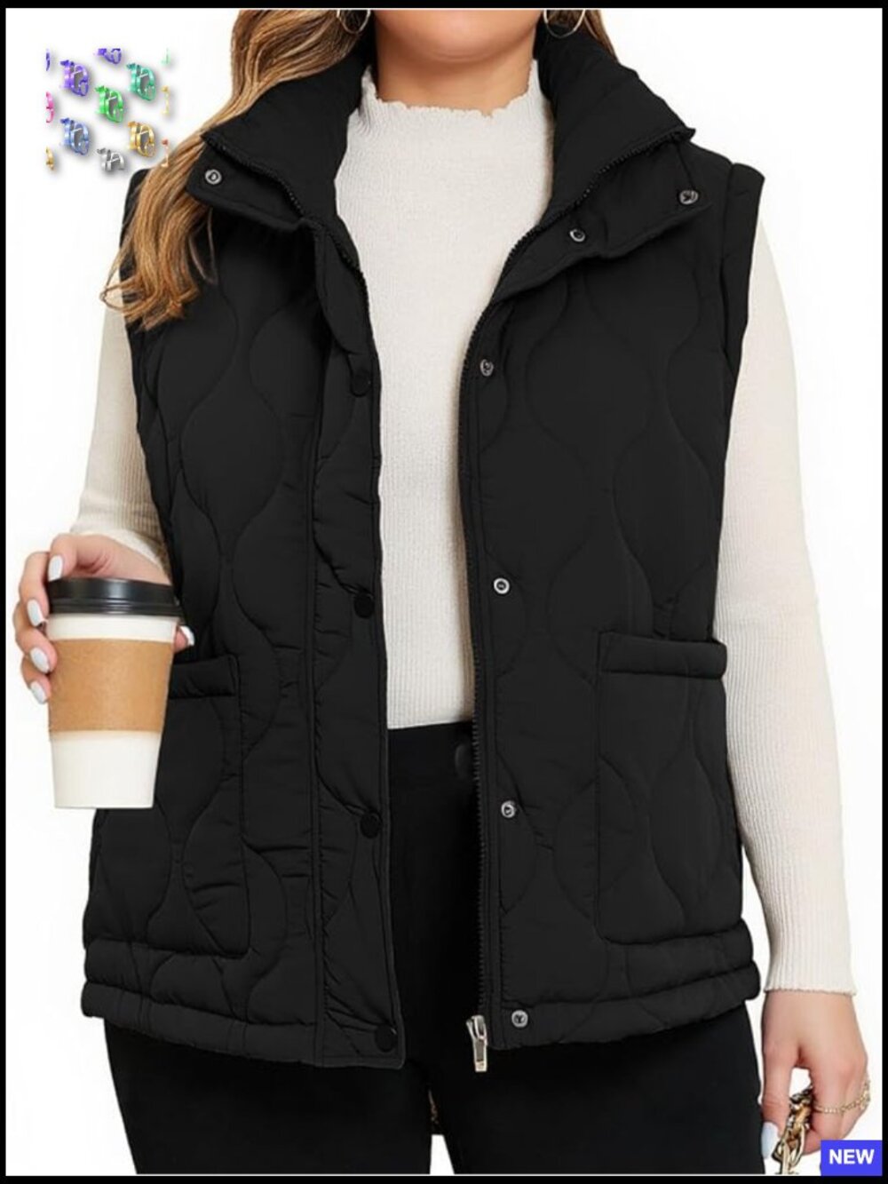 Sleeveless Puffer Vest Quilted Stand Collar Zip Up Winter Outerwear With Pockets
